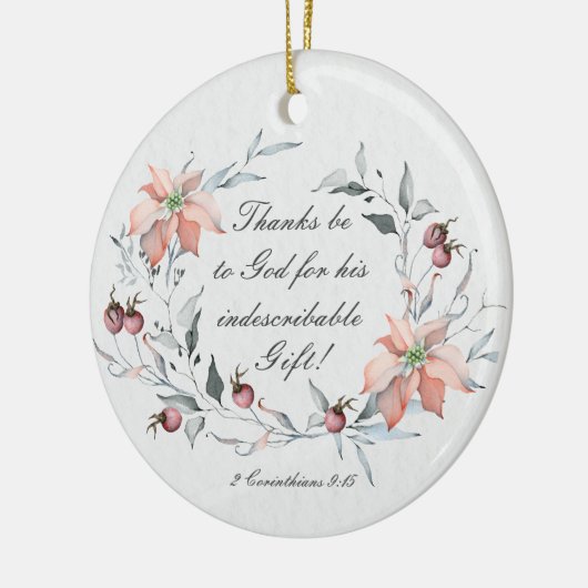 2コリント9:15感謝してい神へ、クリスマス セラミックオーナメント (左)