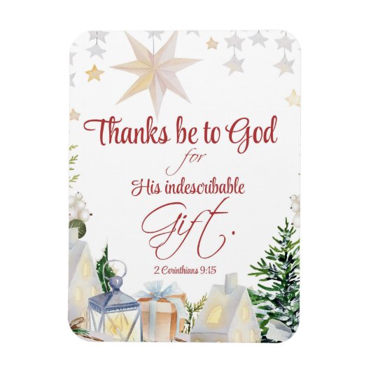 2コリント9:15神の感謝してい聖降誕祭の冬の聖書へ マグネット (縦)