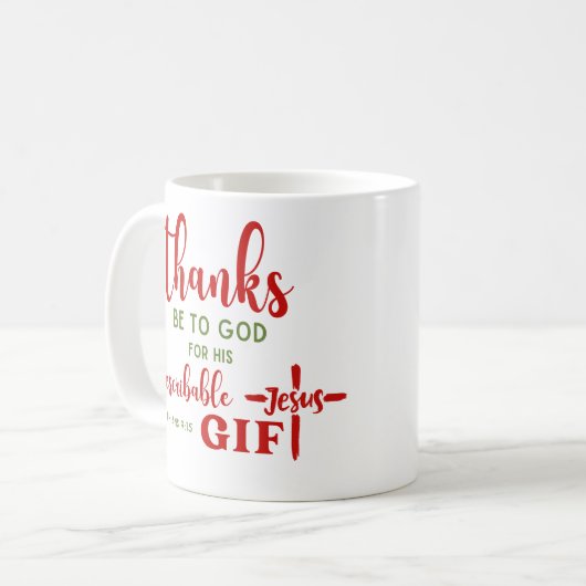 2コリント9:15神感謝していの聖なる書物、 経典へ コーヒーマグカップ (正面左)