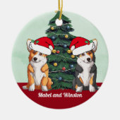 2コルギトリコラーレッドホワイトサンタハットクリスマス セラミックオーナメント (正面)