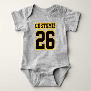 2サイドグレーブラック金ゴールドクルーネックサッカーの衣装 ベビーボディスーツ