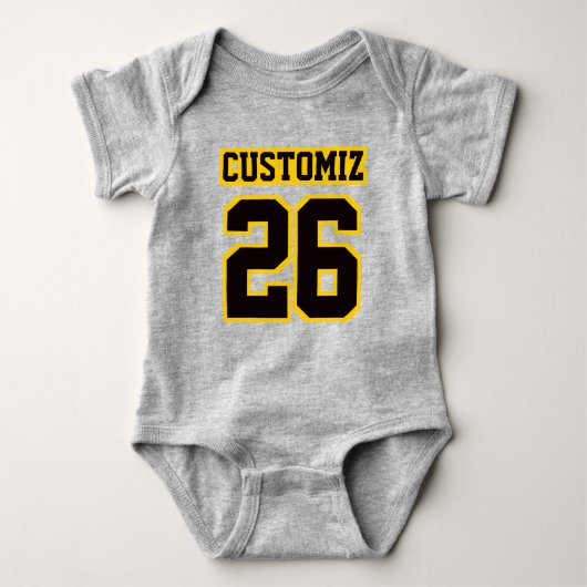 2サイドグレーブラック金ゴールドクルーネックサッカーの衣装 ベビーボディスーツ (正面)