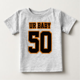 2サイドグレー黒オレンジクレームネックサッカーの衣装 ベビーTシャツ