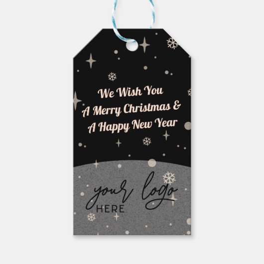 2サイドビジネスロゴとQRコードブラッククリスマス ギフトタグ (正面)