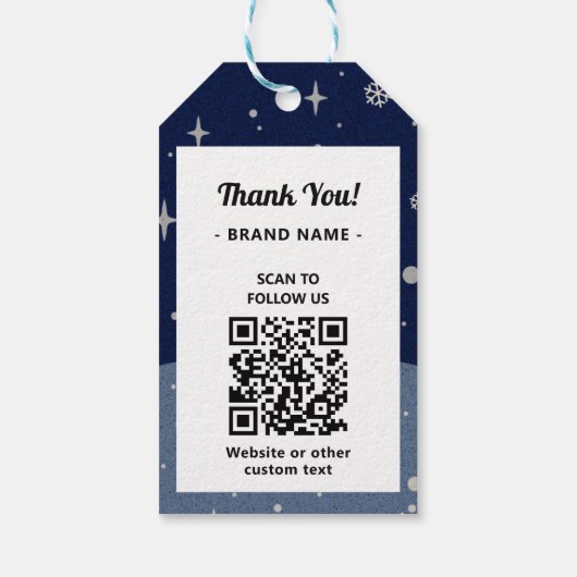 2サイドビジネスロゴとQRコードブルークリスマス ギフトタグ (裏面)