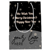 2サイドビジネスロゴQRコードネームChristmas Mediu ミディアムペーパーバッグ (正面)