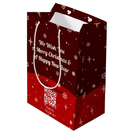 2サイドビジネスロゴQRコードネームChristmas Mediu ミディアムペーパーバッグ (裏面アングル)