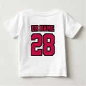 2サイド白クリムゾンレッドブラックサッカークルーネック ベビーTシャツ (裏面)