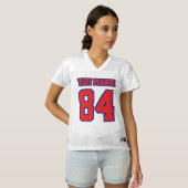 2サイド赤ネイビーブルーホワイトウォメンズスポーツジャージー レディースフットボールジャージー (正面フル)