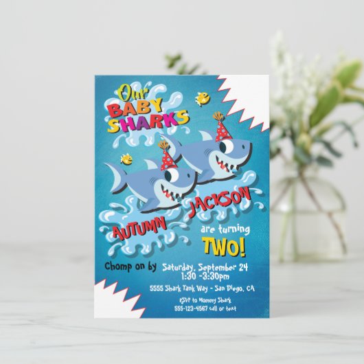 2サメベビー誕生日パーティーの招待 招待状 (スタンド正面)