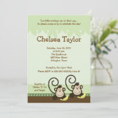 2サル間抜けツイン女子モンキーベビーシャワー 招待状 (スタンド正面)