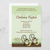 2サル間抜けツイン女子モンキーベビーシャワー 招待状 (正面/裏面)