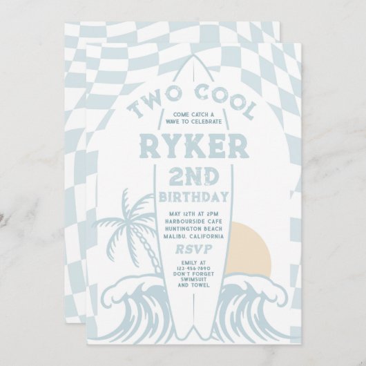2サーフクールサーフボード2nd誕生日パーティー 招待状 (正面/裏面)