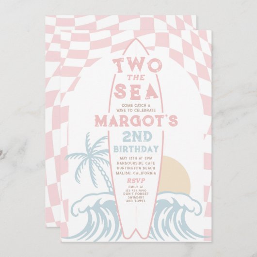 2ザシーサーフモダンサーフボード2nd誕生日 招待状 (正面/裏面)
