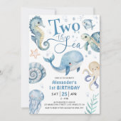 2ザシーボーイ海2ndバースデーブルーかわいい 招待状 (正面)