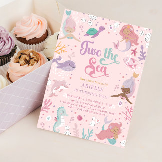 2ザシー誕生日招待状。編集可能なマーメイド 招待状