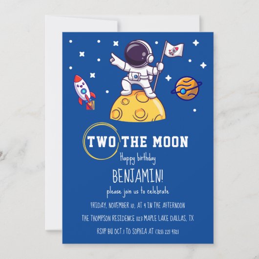 2ザムーンセカンド誕生日キッズパーティーモダンボーイ 招待状 (正面)