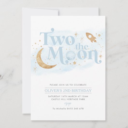 2ザムーン2ndバースデーボーイブルー金ゴールド 招待状 (正面)