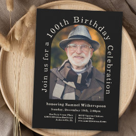 2シンプル枚の写真で100th誕生日パーティー 招待状