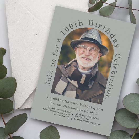 2シンプル枚の写真で100th誕生日パーティー 招待状