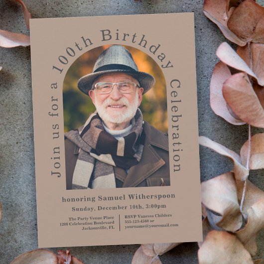 2シンプル枚の写真で100th誕生日パーティー 招待状