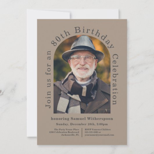 2シンプル枚の写真で80歳の誕生日パーティー 招待状 (正面)