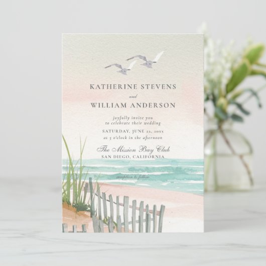 2シーグルス海ビーチフェンスアートエレガントウェディング 招待状 (スタンド正面)