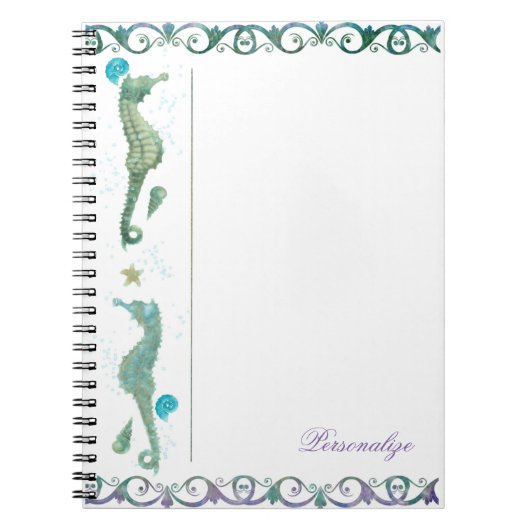 2シーホースウォーターカラービーチエレガントカスタム ノートブック (正面)