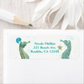 2シーホースウォーターカラービーチ結婚式招待状 ラベル (インサイチュ)