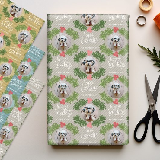 2スクエアフォトスお洒落クリスマスホリデーベリー ラッピングペーパーシート