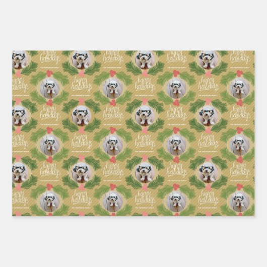 2スクエアフォトスお洒落クリスマスホリデーベリー ラッピングペーパーシート (正面)