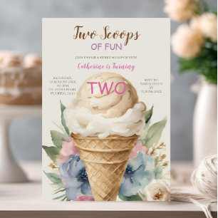2スクープのおもしろいアイスクリーム2nd誕生日パーティー 招待状