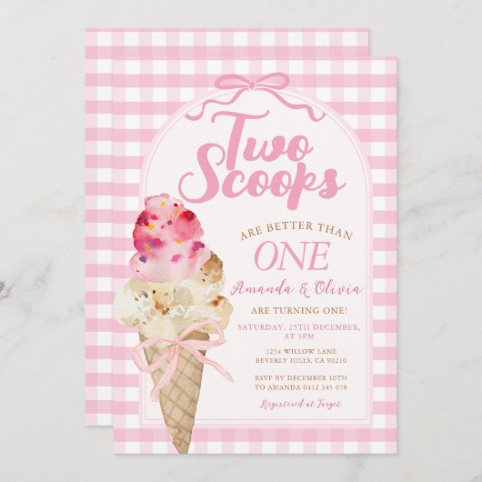 2スクープは1つの誕生日アイスクリームよりも良い 招待状 (正面/裏面)