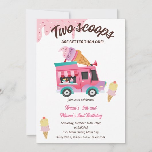 2スクープは1つの誕生日パーティーよりも良い 招待状 (正面)