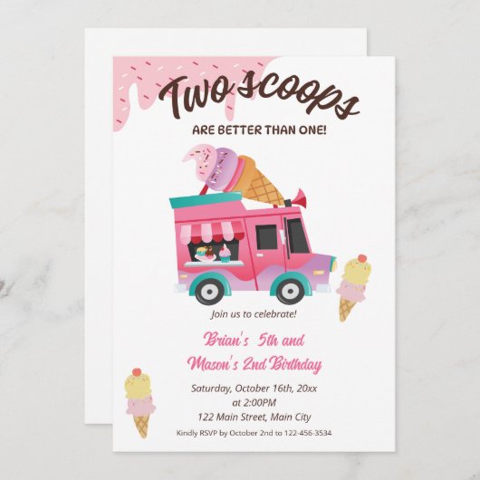 2スクープは1つの誕生日パーティーよりも良い 招待状 (正面/裏面)