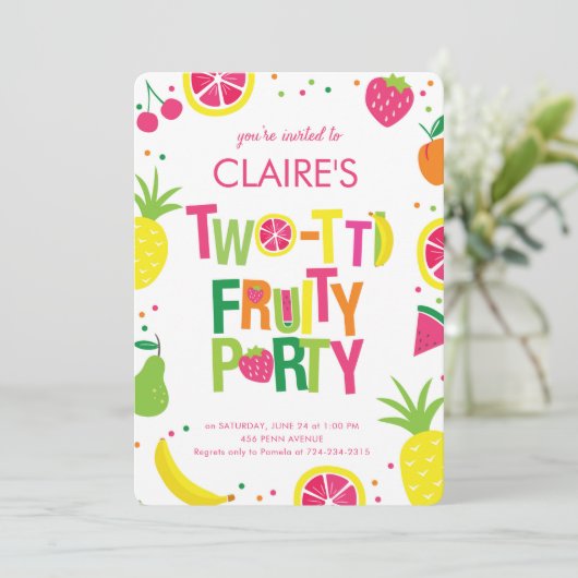 2チタニウムのFruitiの第2誕生日のパーティの招待状 招待状 (スタンド正面)