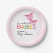 2ツイン女の子の赤ちゃんシャワーで蝶が期限 ペーパープレート (正面)
