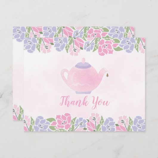 2ティーポットのベビーシャワーのサンキューカードのための茶 サンキューカード (正面/裏面)