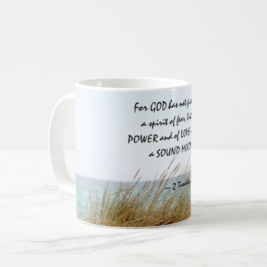 2テモテの1:7の神は恐れの精神を与えませんでした、 コーヒーマグカップ (正面左)