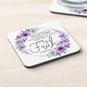 2テモテ4:7私は信仰保紫のフローラを持つ コースター (左側)