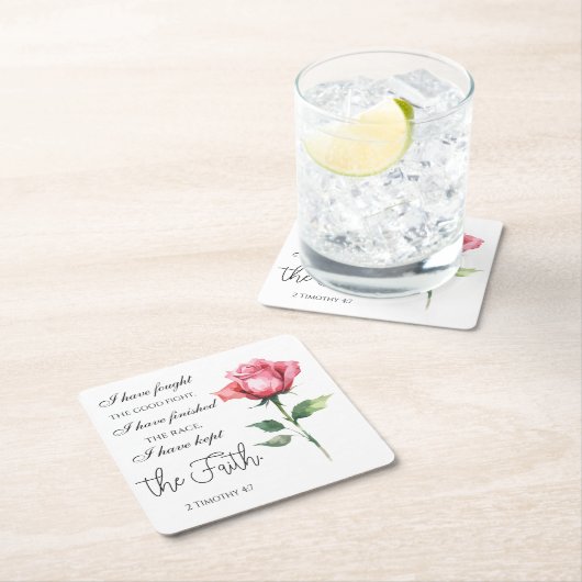 2テモテ4:7 – 私は良い戦いを戦った スクエアペーパーコースター (インサイチュ)
