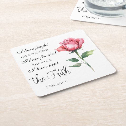 2テモテ4:7 – 私は良い戦いを戦った スクエアペーパーコースター (アングル)