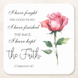 2テモテ4:7 – 私は良い戦いを戦った スクエアペーパーコースター