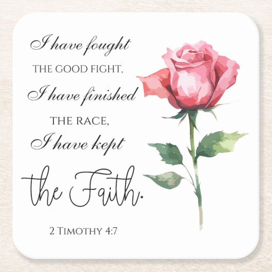 2テモテ4:7 – 私は良い戦いを戦った スクエアペーパーコースター (正面)