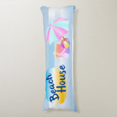 2テーマブルー&ピンクビーチハウス体クッション ボディピロー (正面縦)