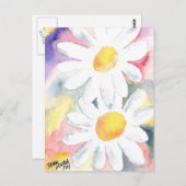 2デイジーの花の水彩画のお洒落な芸術の絵画 ポストカード (正面/裏面)