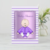 2トーンかわいらしエンジェル赤ちゃんシャワー招待状薄紫 招待状 (スタンド正面)