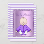 2トーンかわいらしエンジェル赤ちゃんシャワー招待状薄紫 招待状 (正面/裏面)