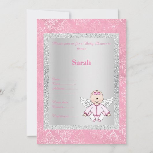 2トーンかわいらしエンジェル赤ちゃんシャワー招待状 招待状 (裏面)