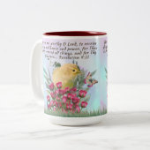 2トーンのコーヒーマグ – 聖句と自然シーン ツートーンマグカップ (正面左)